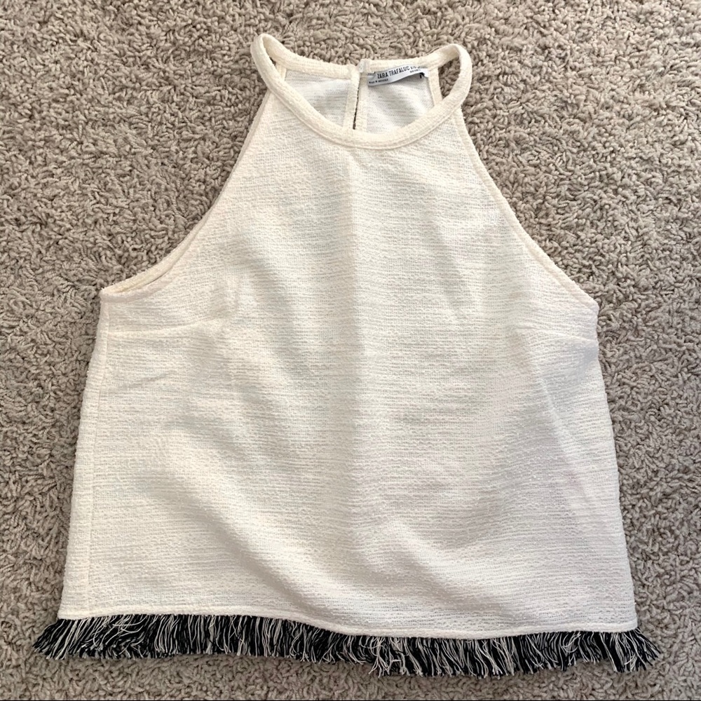 NWOT High Neck Cream Fringe Tank Top